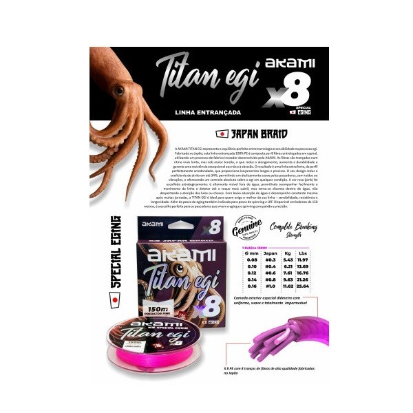 AKAMI TITAN EGI X8 Braided Line Pink 150m 0.08mm – 0.16mm