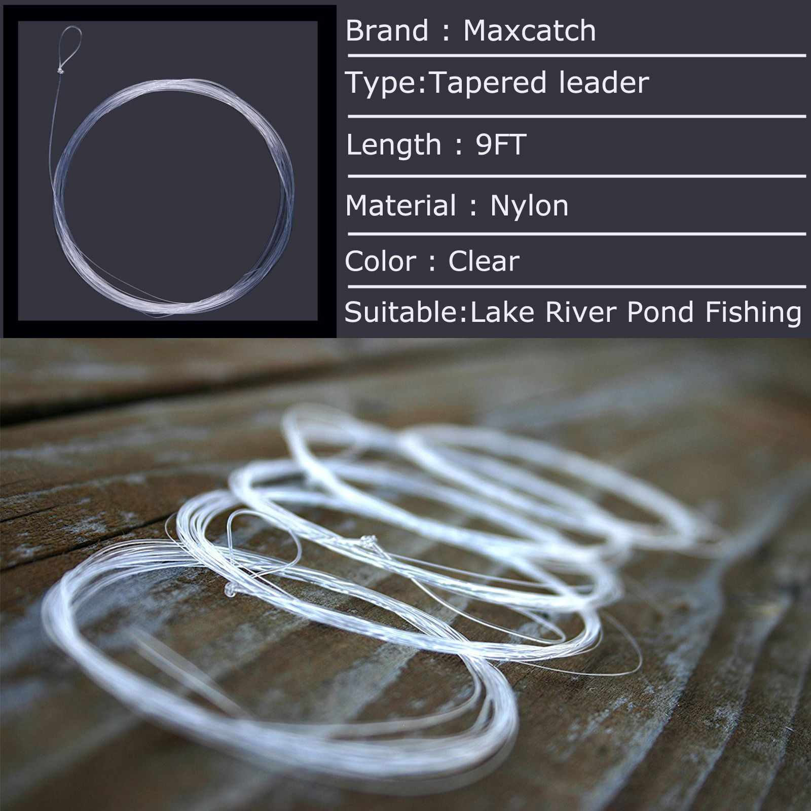 10pcs Fly Fishing Tapered Leader w/ Loop 7.5FT/9FT/12FT/15FT 0/1/2/3/4/5/6/7X