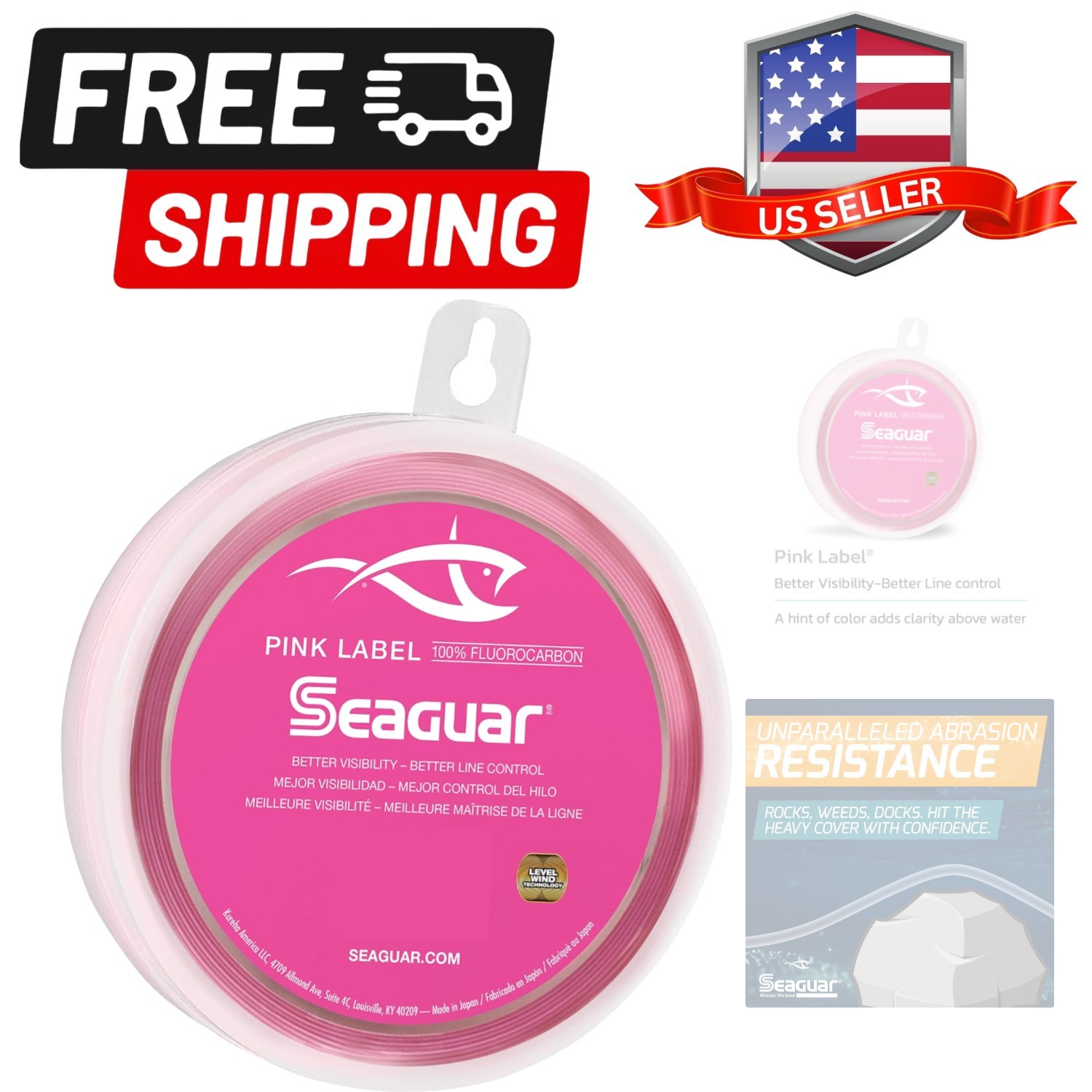 Pink Label 100% Fluorocarbon Saltwater Fishing Leader Line, Multiple Sizes
