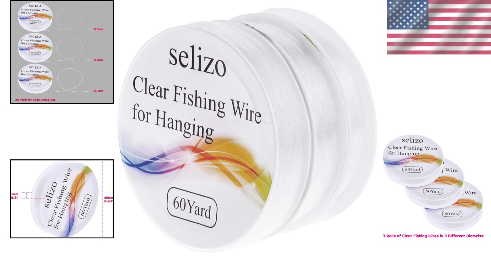 3 Roll Clear Fishing Line 60 Yards Each Perfect for DIY Projects and Decorations