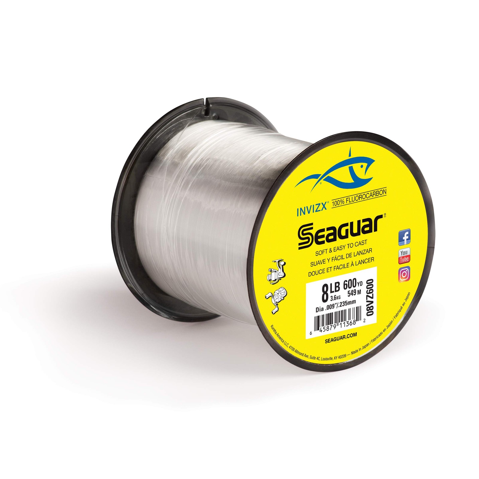 Seaguar InvizX Freshwater 100 Fluorocarbon Fishing Line 8lbs, 600yds – 08VZ600