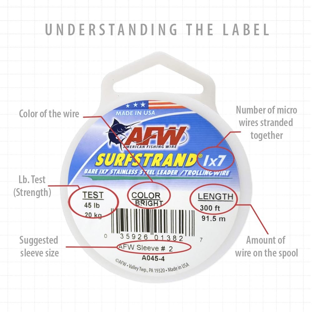American Fishing Wire Surfstrand Bare 1×7 Stainless Steel Leader Wire, Camo