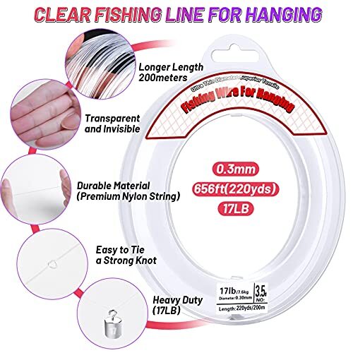 Clear Fishing Wire, Acejoz 656FT Fishing Line Clear 0.3mm, 656ft, 17lb
