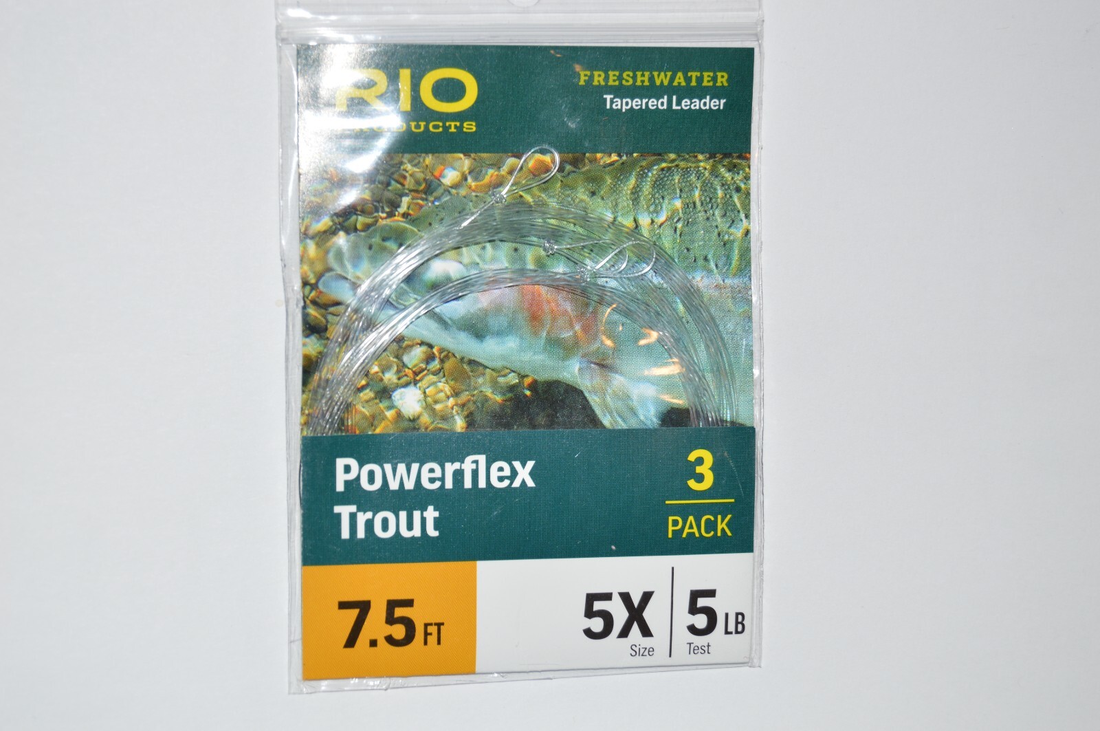 rio powerflex trout tapered leaders 7.5ft 5x 5lb 3 per pack flyfishing dry flies
