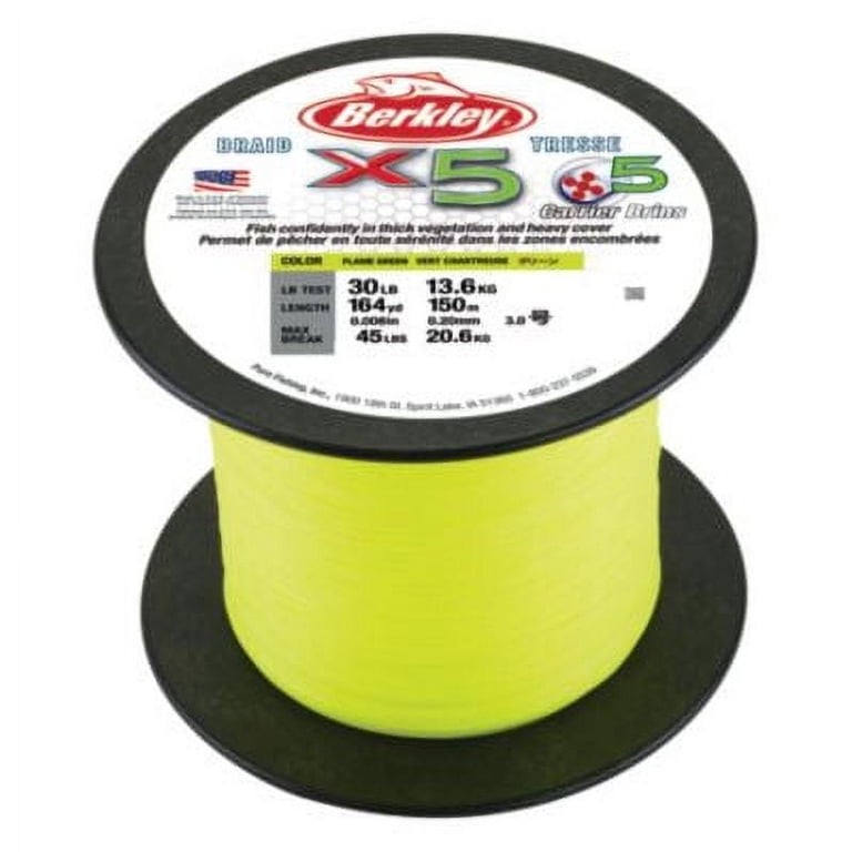 Berkley X5 Braid 5-Carrier Braided Fishing Line 65lbs. / 2188 yds. – Flame Green