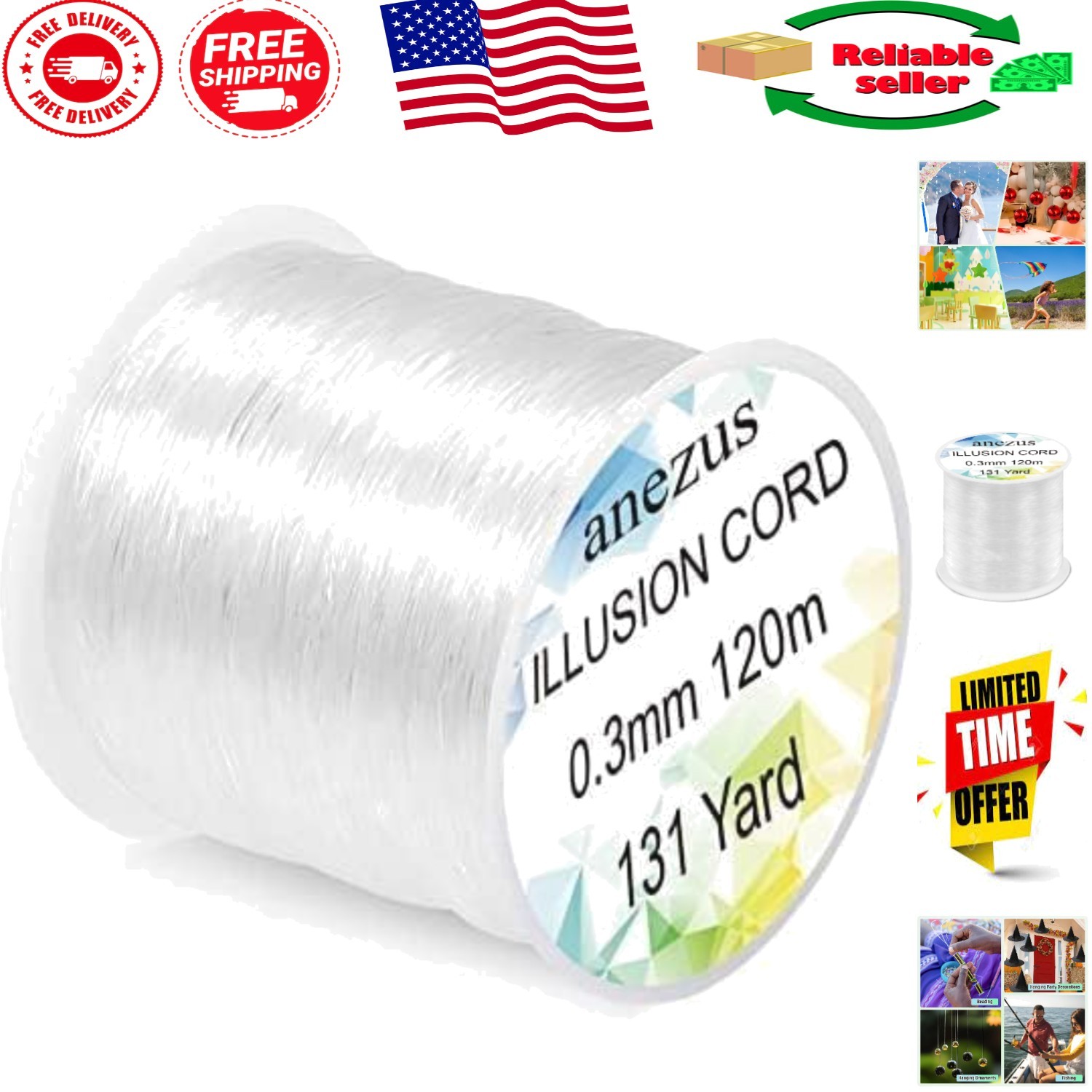 Durable 0.3mm Monofilament Fishing Wire – 15lb Clear Line for Crafts & Decor