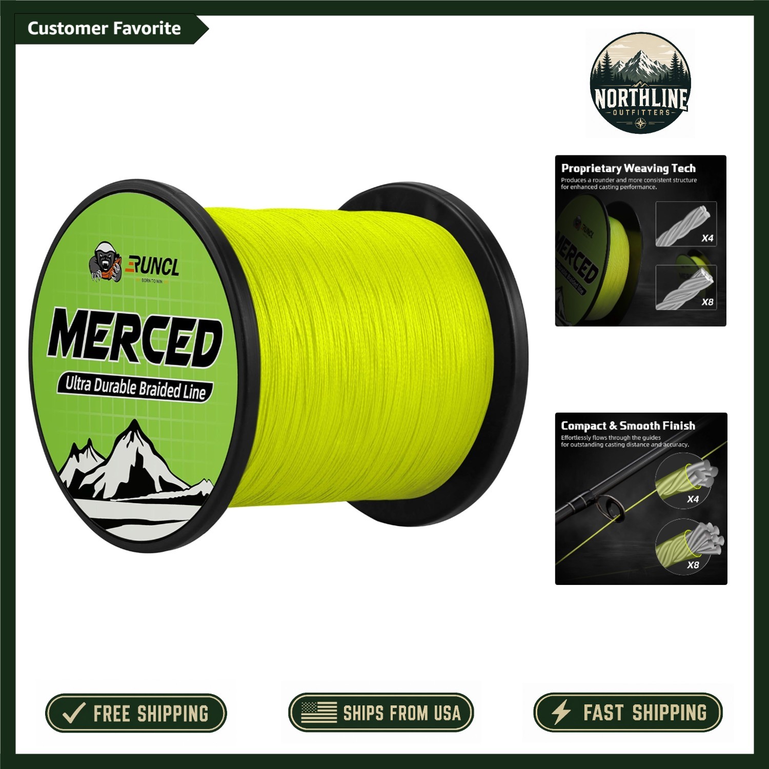 MERCED Braided Fishing Line 500Yards, 50LB, High-Visibility for Precise Casting
