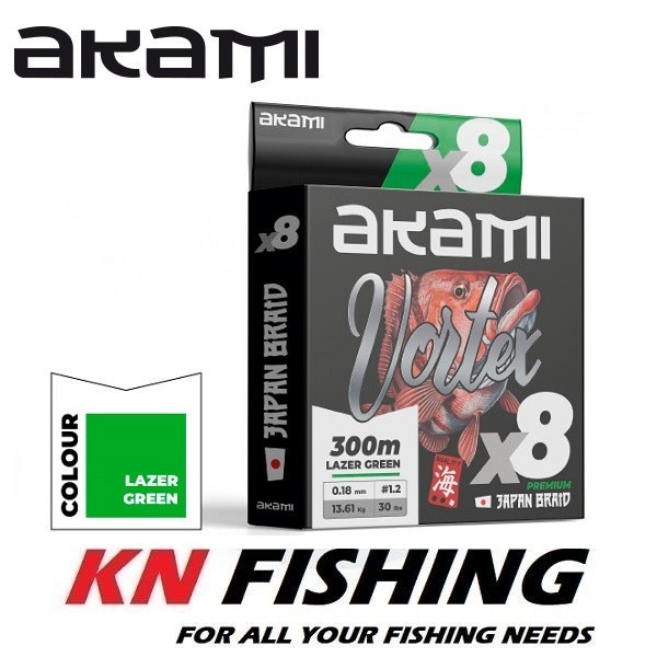 AKAMI VORTEX X8 X-Braid Line Flue Green 300m PE 1.0 – 2.5