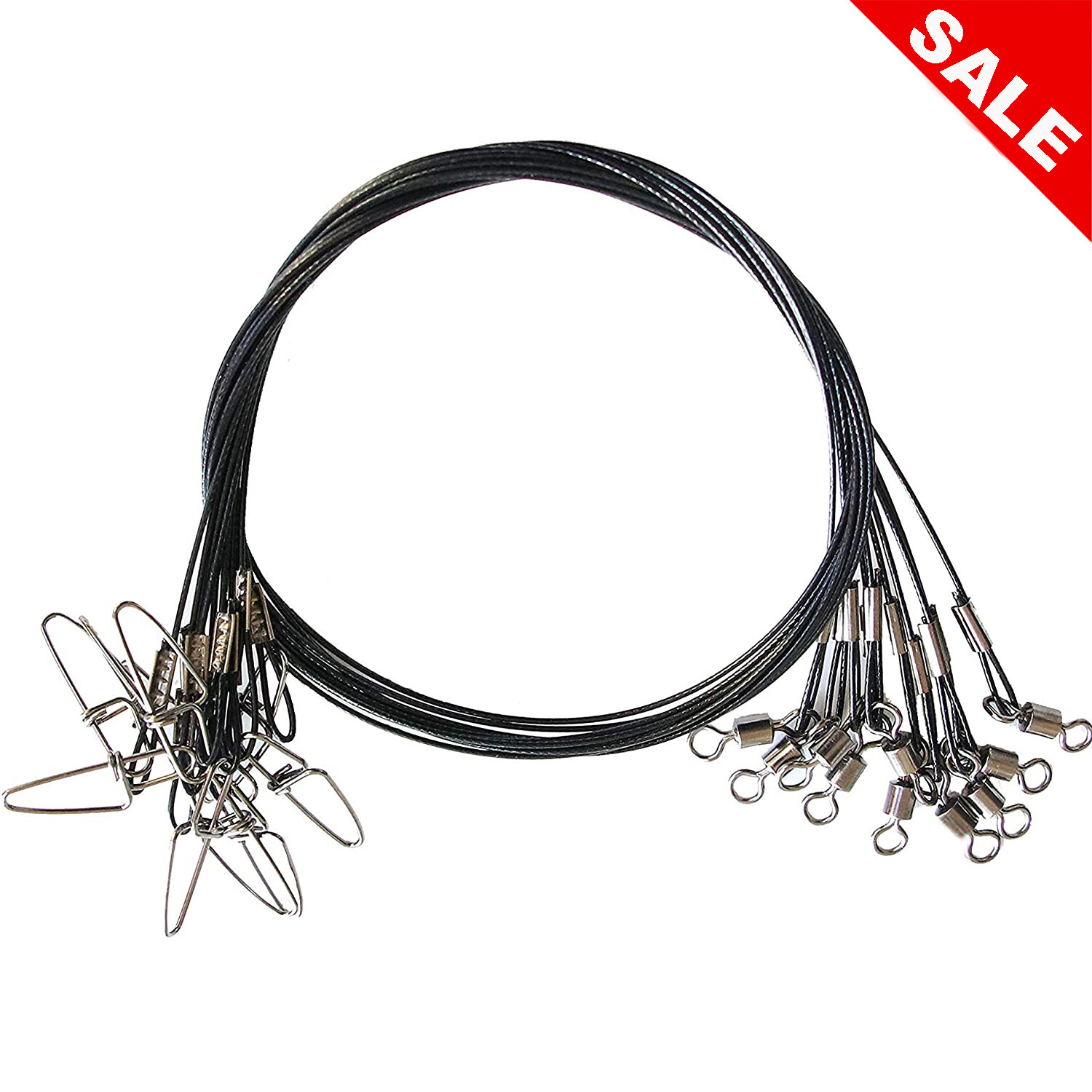 Stainless Fishing Wire Steel Leaders Line 19.68 In 125 Lb Heavy Duty Snaps 20 Pc
