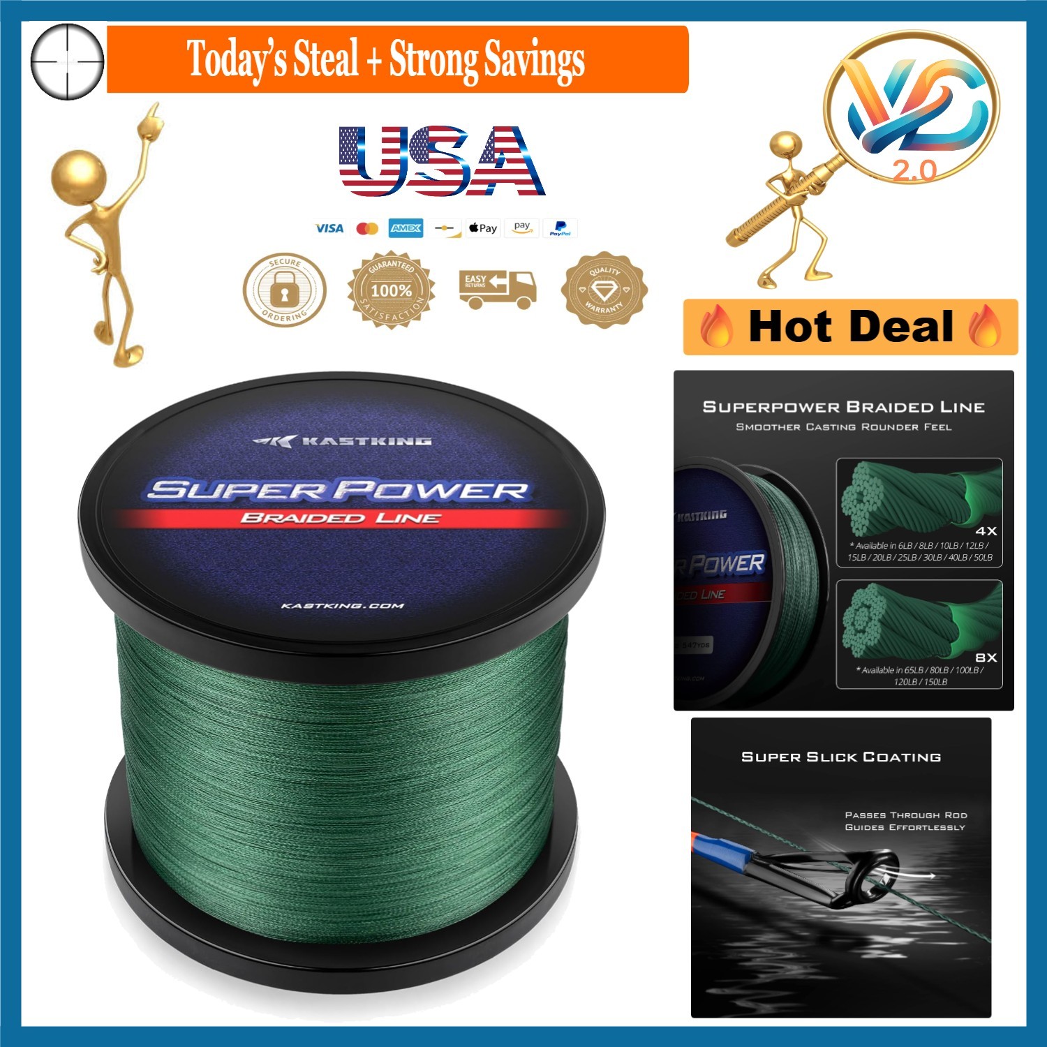 SuperPower Braided Fishing Line 10lb 150Yds Moss Green Abrasion Resistant