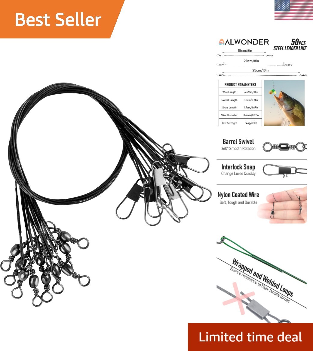 50PCS High-Strength Fishing Leaders – 30LB Stainless Steel Wire Connectors