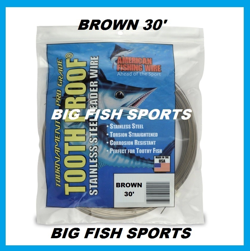AFW TOOTH PROOF STAINLESS STEEL LEADER-Single Strand Wire-58LB Test 30FT BROWN