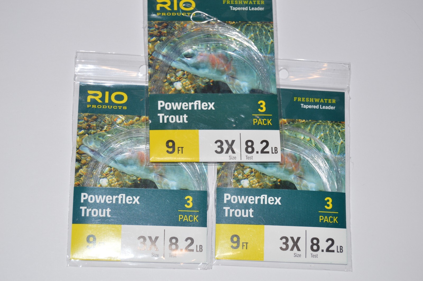 3 packs rio powerflex trout tapered leaders 9ft 3x 8.2lb 3 per pack nymphs flies