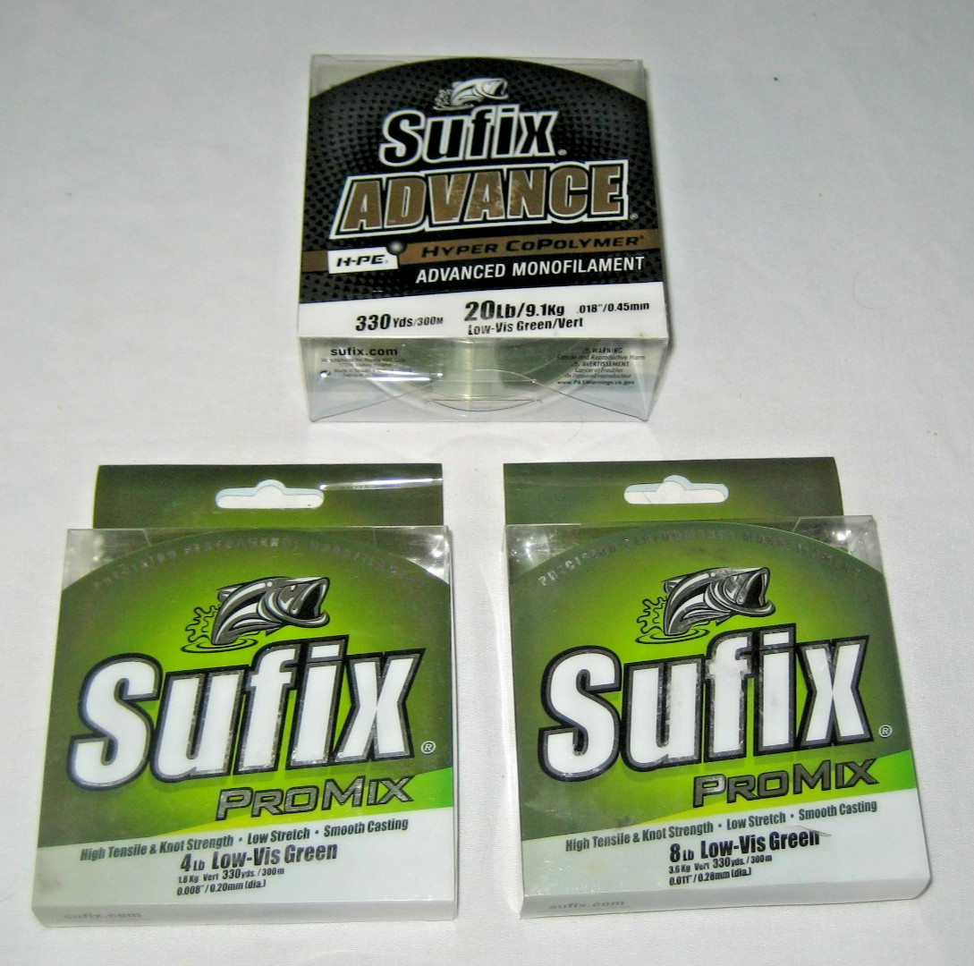 Sufix ProMix & Advance Monofilament Green Fishing Line – Lot of 3