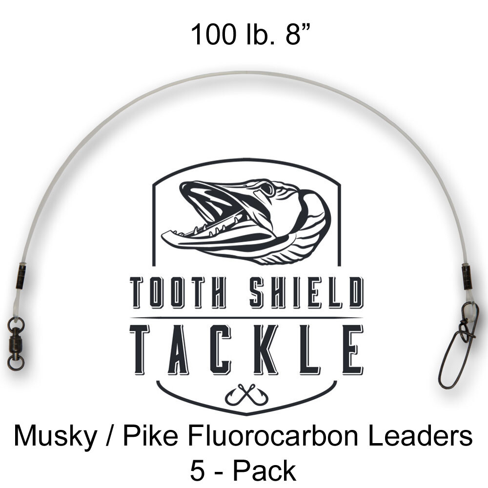 5 Pack 100 lb 8″ Musky Pike Fluorocarbon Fishing Leaders Stay-Lok AFW BB Swivel