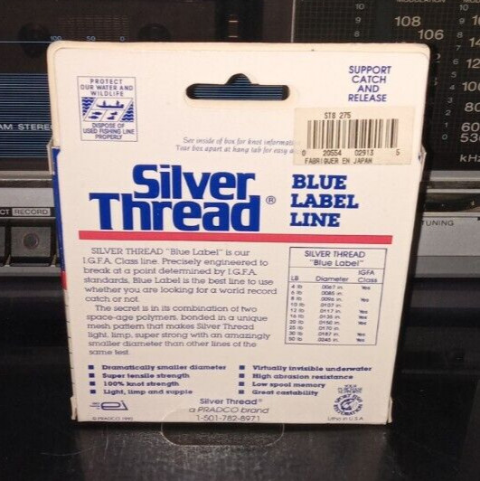 Silver Thread Blue Label Copolymer Fishing Line 1992 30 lb 250 yards Silver Z11