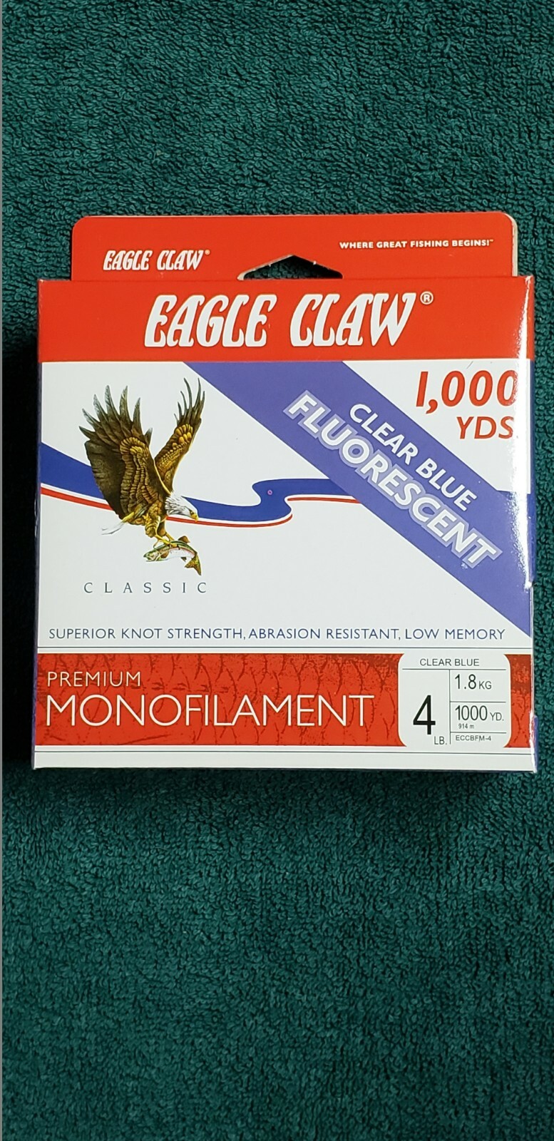 Eagle Claw Premium Clear Blue Fluorescent Fishing Line 4 lb 1,000 yds ECCBFM-4