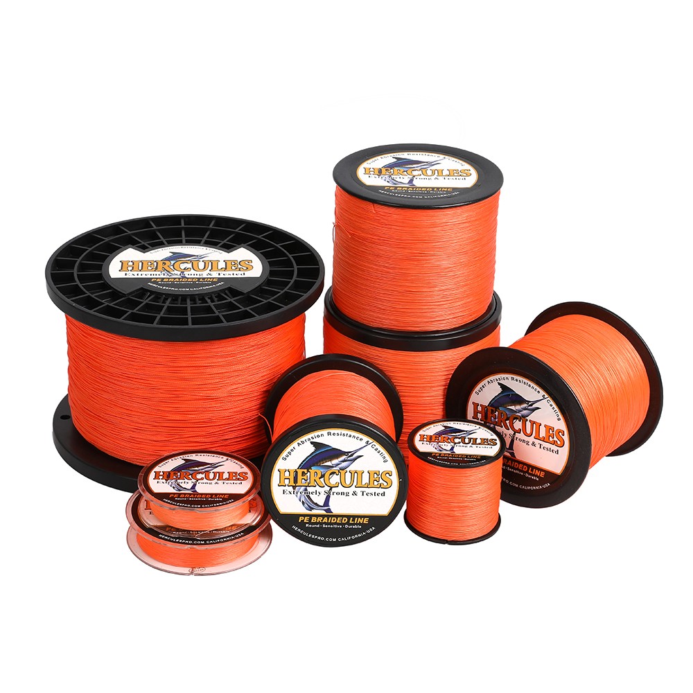 HERCULES Orange PE Braided Fishing Line 8 Strands 10lb-300lb No Memory