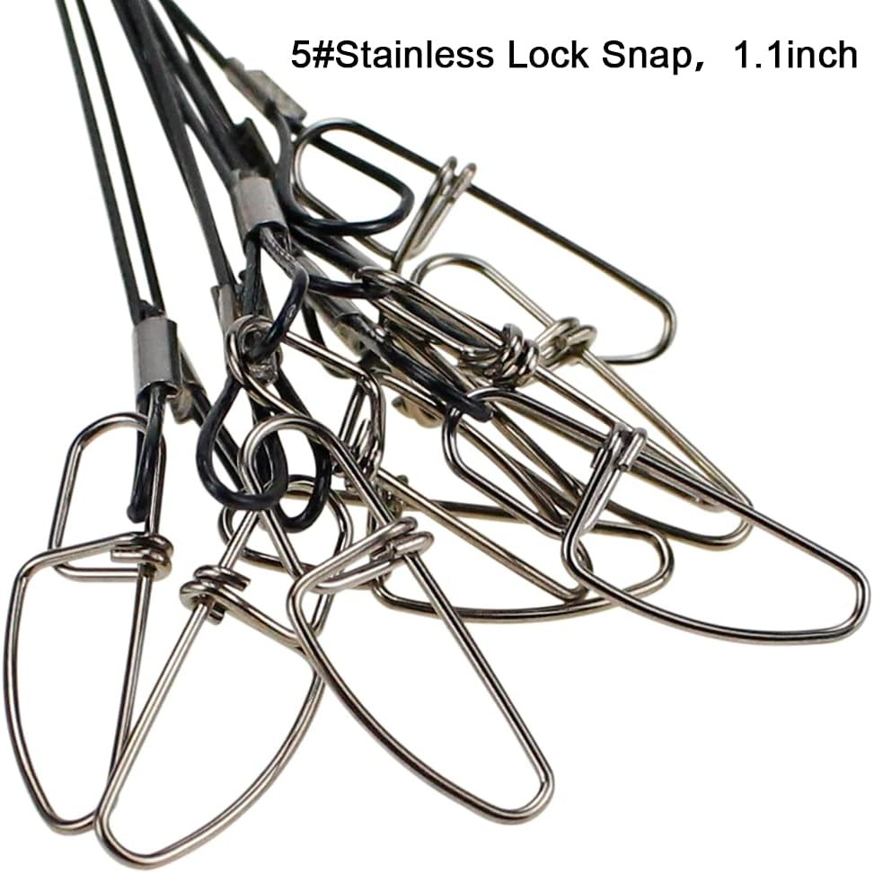 20 Pack 19″ Heavy Duty 100 Lb Wire Fishing Leaders with Swivels and Snaps