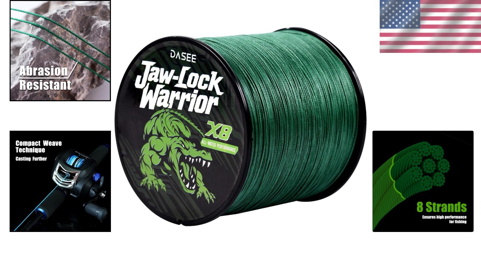 Durable Zero Stretch 8-Strand Braided Fishing Line – 300/500 Yards, Dark Green