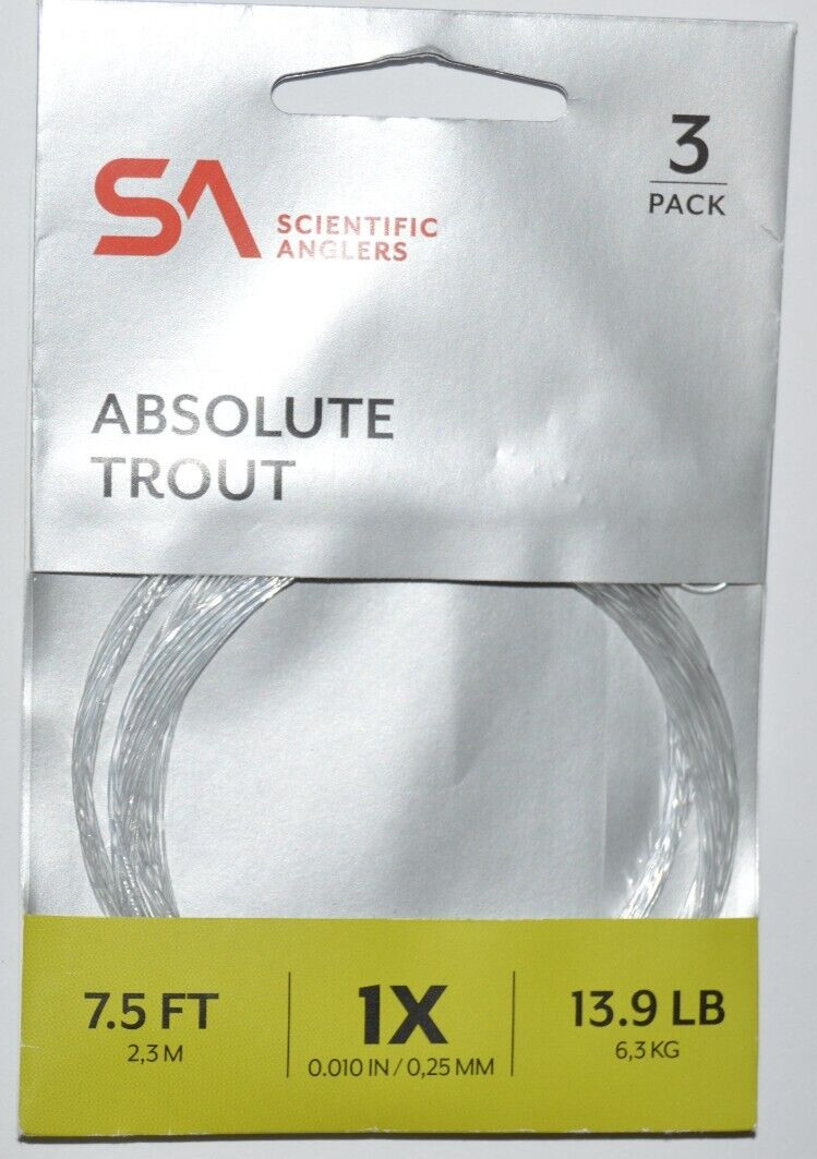 scientific anglers absolute trout leaders coldwater 7.5ft 1x 13.9lb 3 per pack
