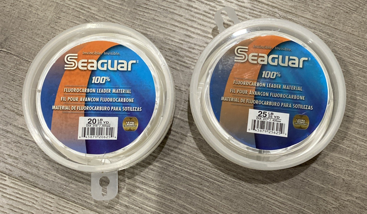 2x Seaguar 100% Fluorocarbon Fishing Line 20Lbs & 25 Lbs 25Yds Knot Strength