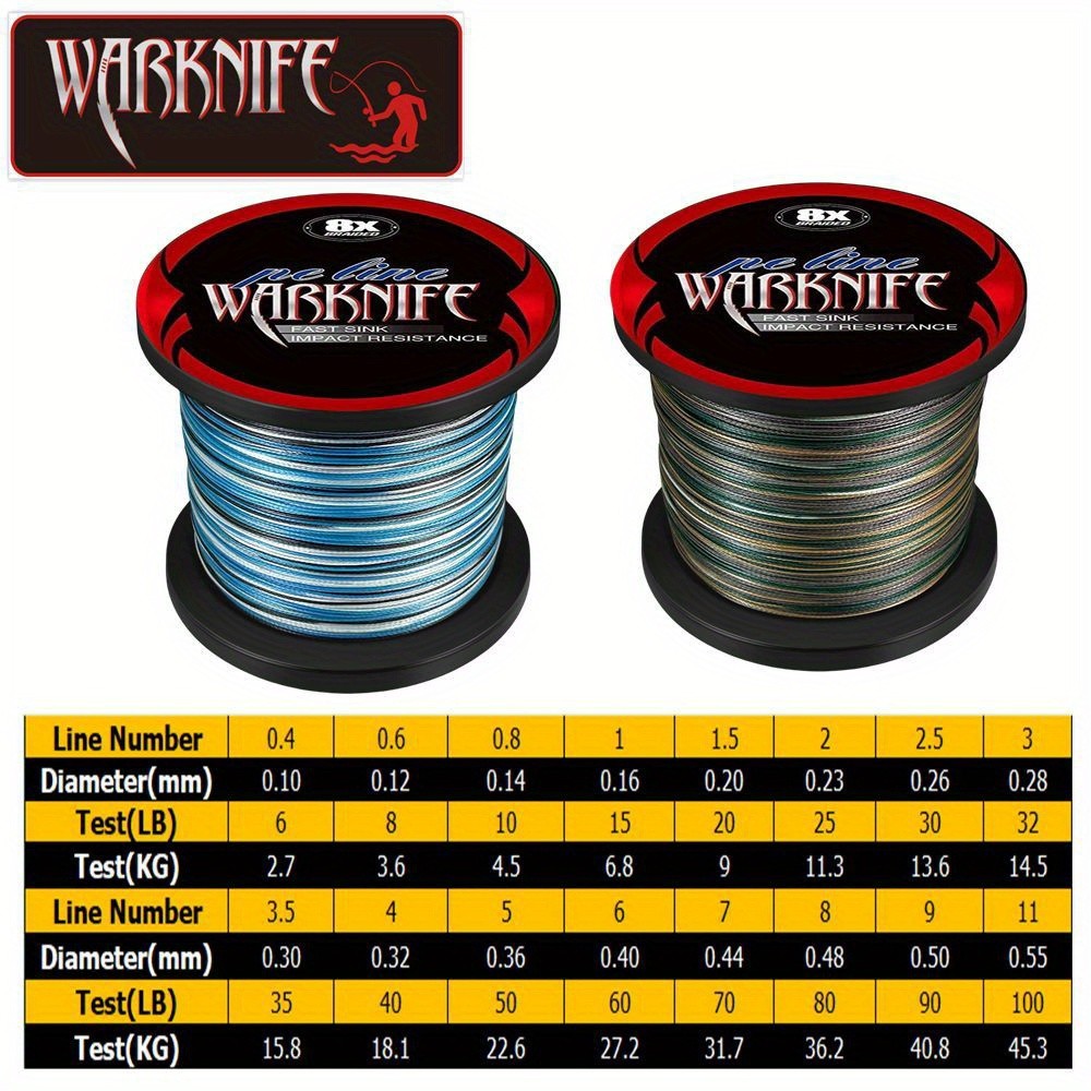 Warknife 8 Strands X8 500M 1000M PE Braided Fishing Line Thread 6LB-100LB USA