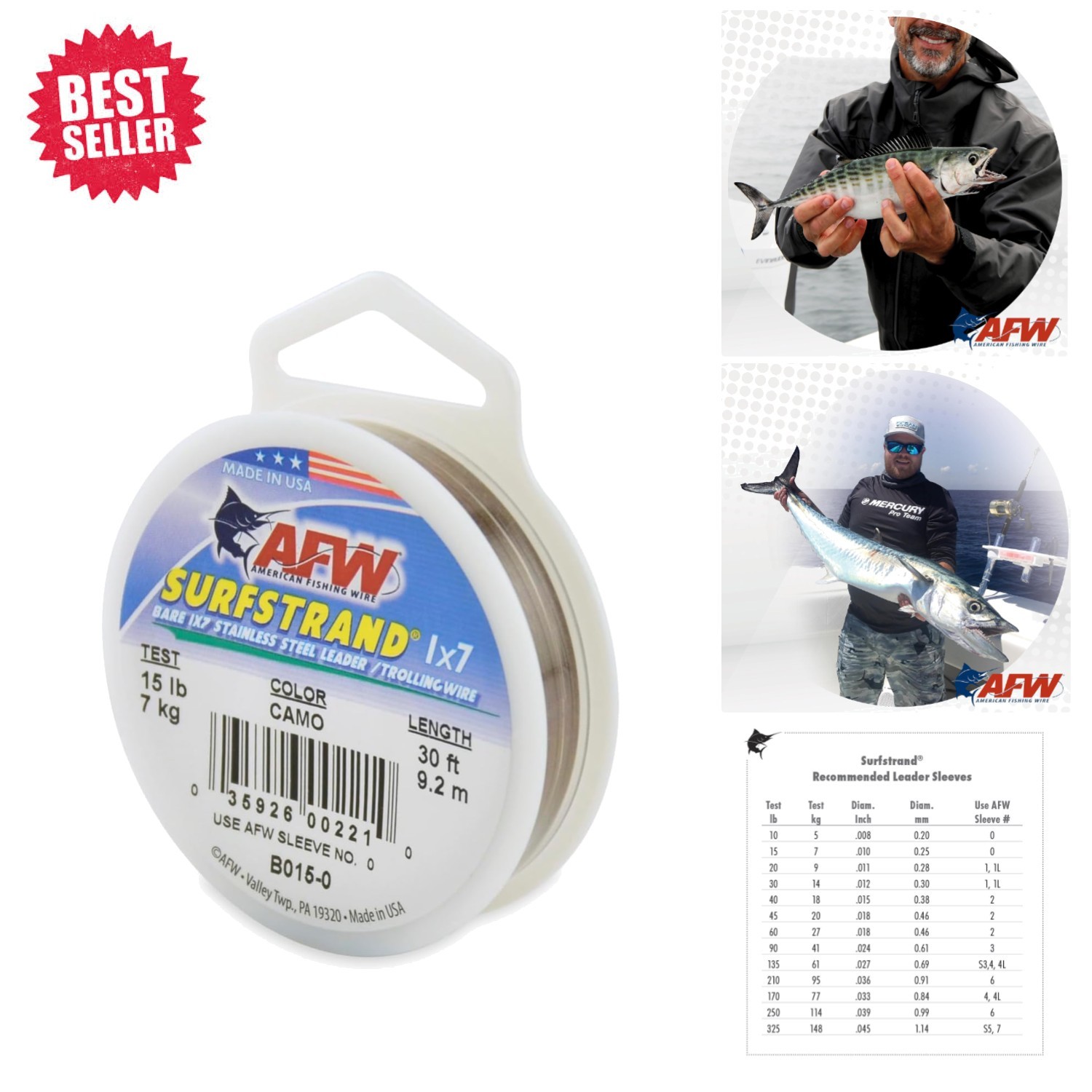 Surfstrand 1×7 Stainless Steel Fishing Leader Wire – 15lb 30ft Camo Line