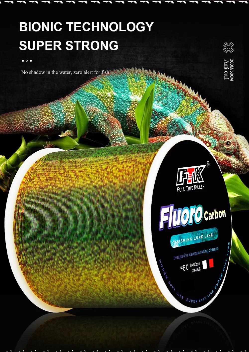 FTK 300/500m Invisible Fishing Line Speckle Fluorocarbon Coating Line for Trophy