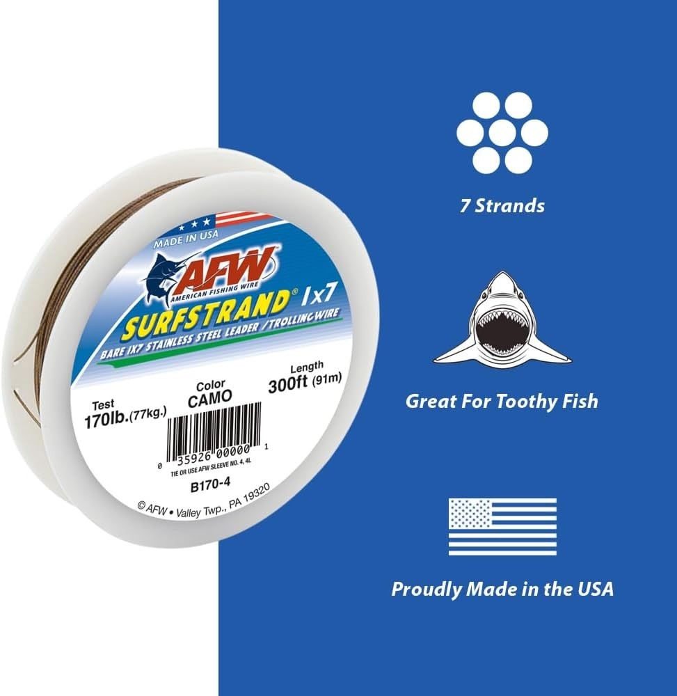 Surfstrand 1×7 Stainless Steel Fishing Leader Wire – 15lb 30ft Camo Line