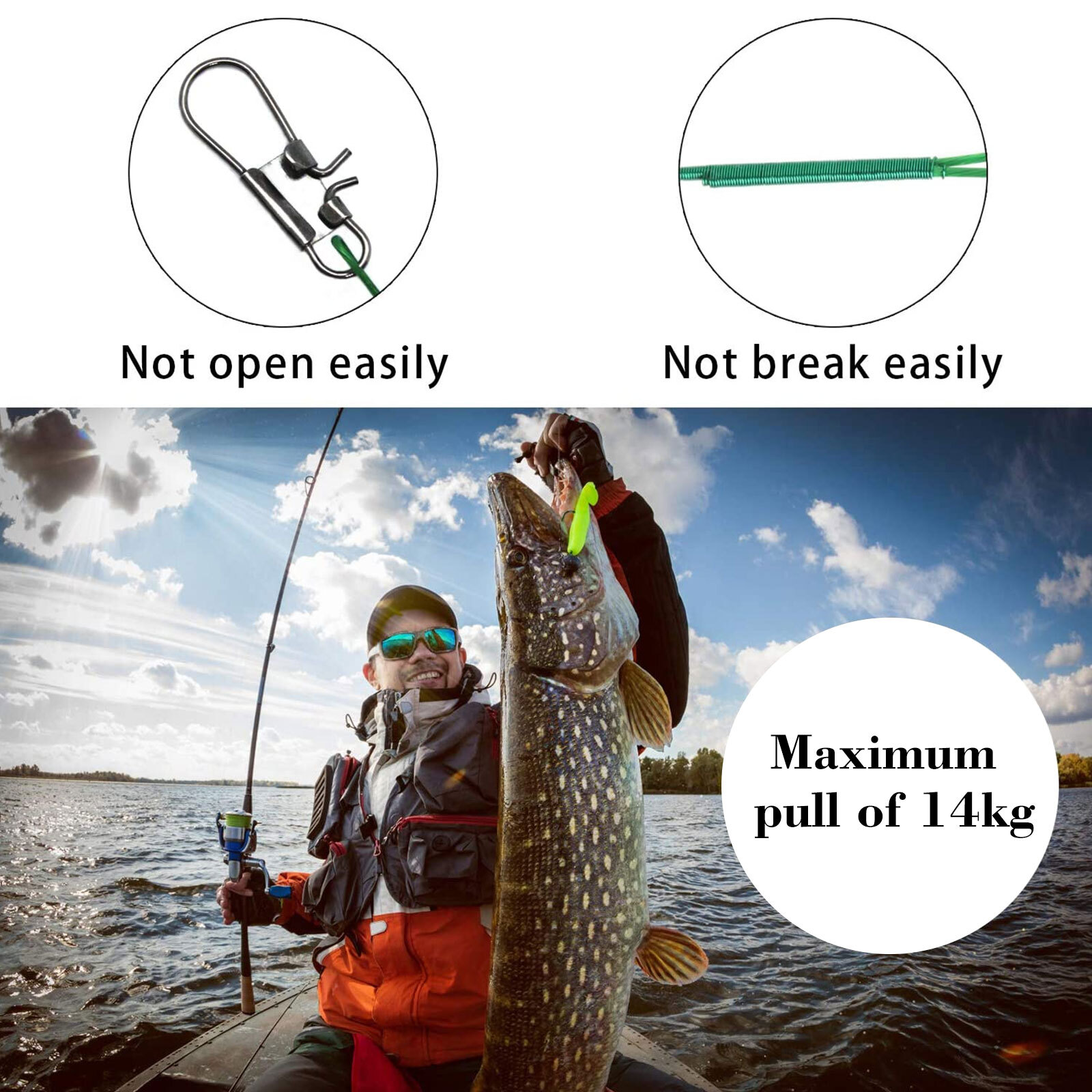 100x Stainless Steel Trace Wire Leader Fishing Line Lures Snap Swivel Arms Hook