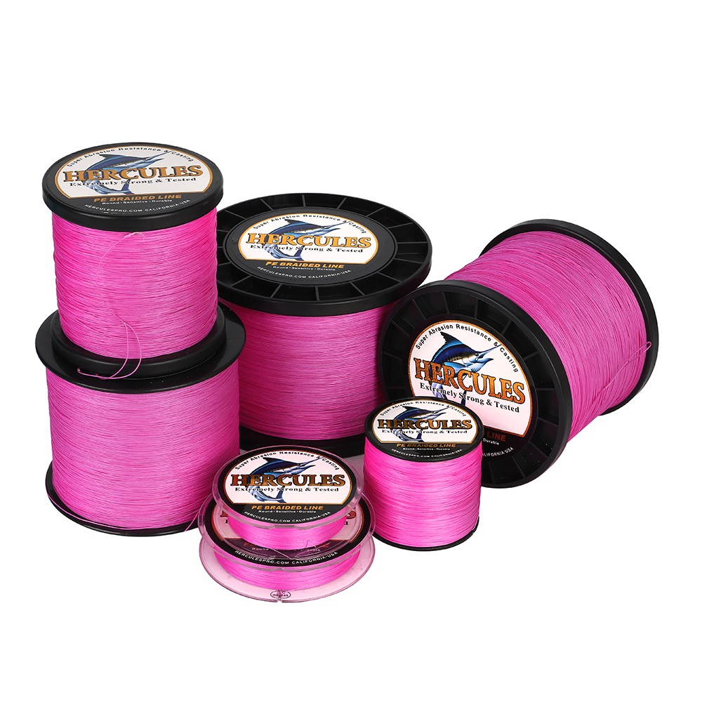 HERCULES Pink PE Braided Fishing Line 12 Strands 10lb-420lb Zero Stretch