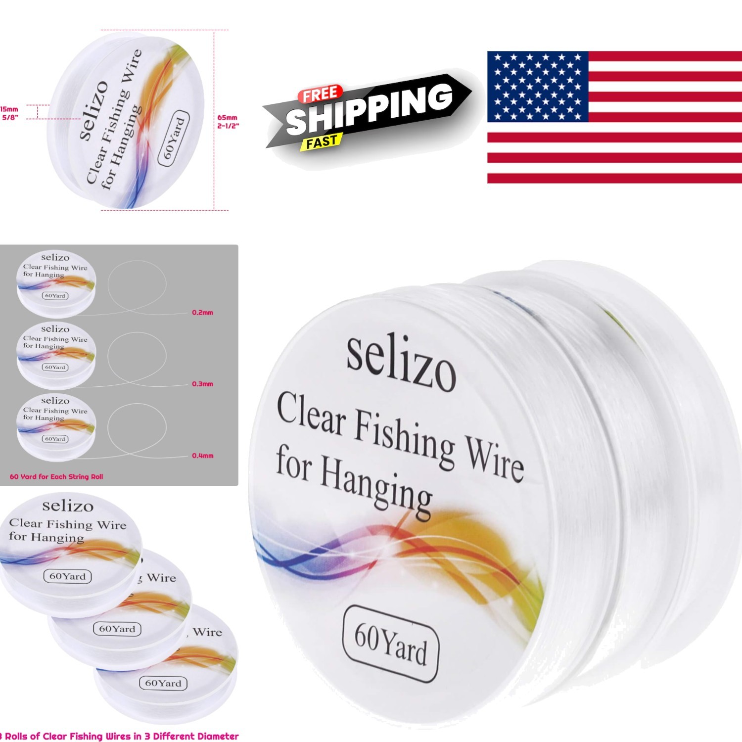 3 Roll Clear Fishing Line 60 Yards Each Perfect for DIY Projects and Decorations