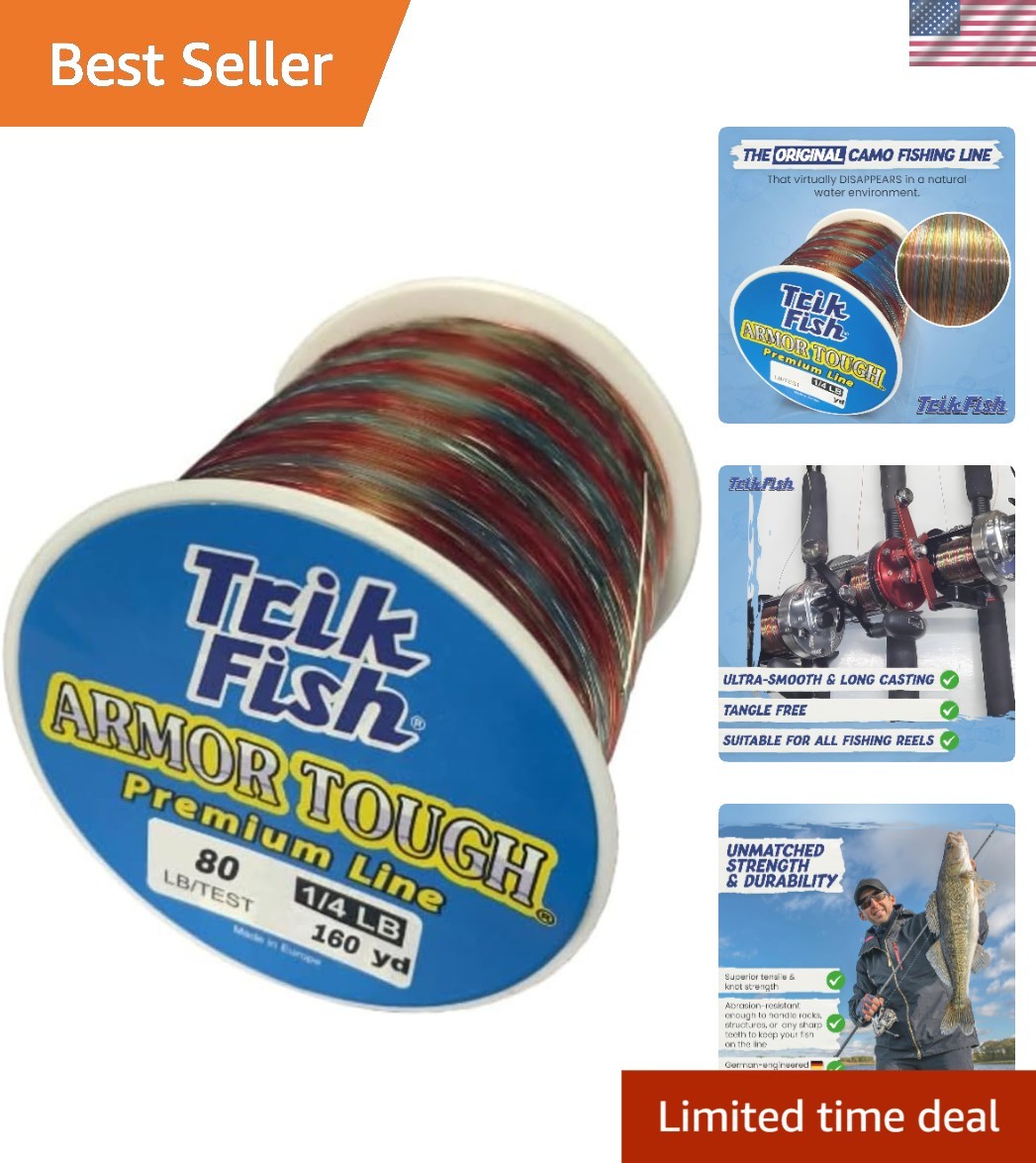 High-Performance Camo Monofilament Fishing Line – 1/4LB, 80LB Breaking Strength