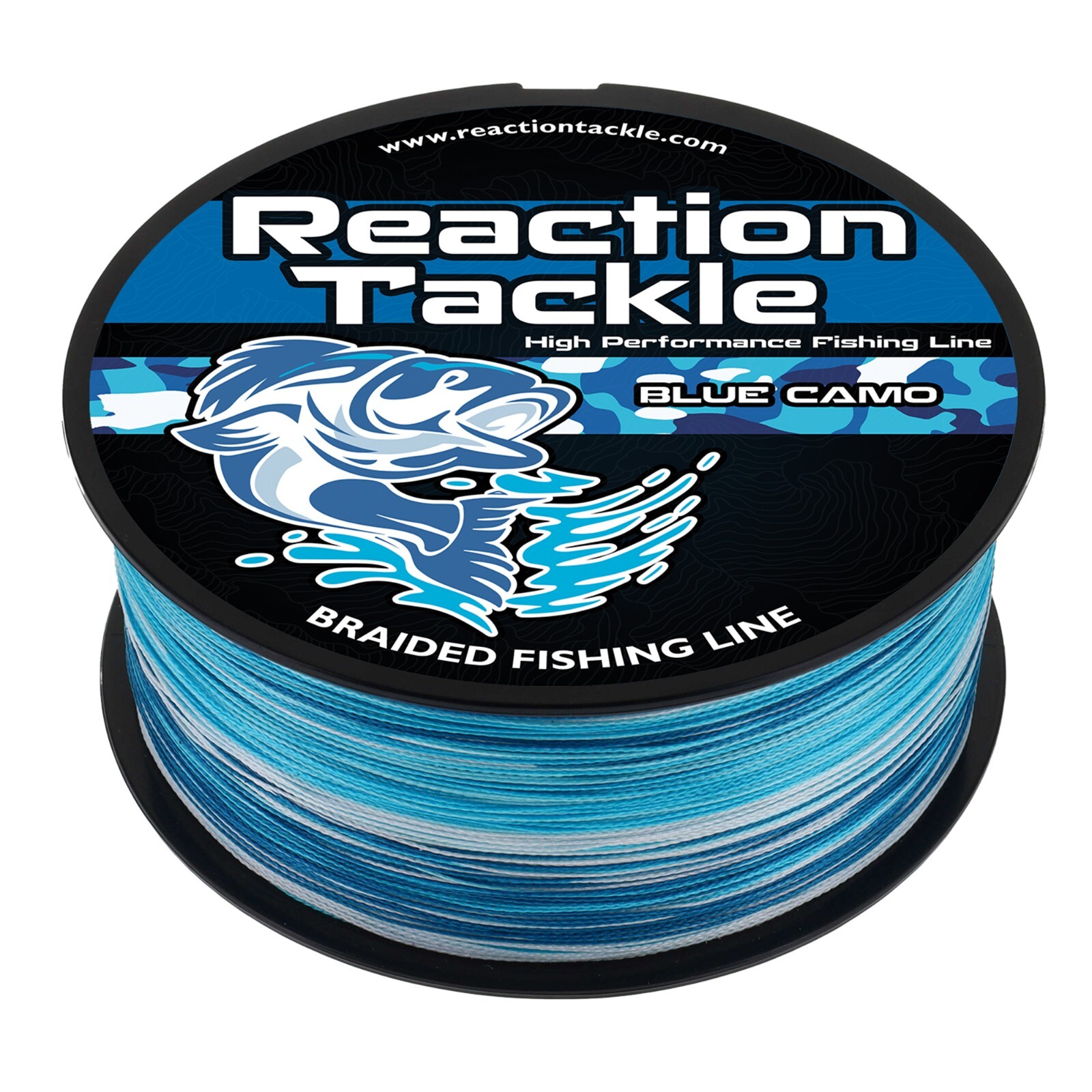 Reaction Tackle Braided Fishing Line / Braid – Blue Camouflage / 4 and 8 Strands
