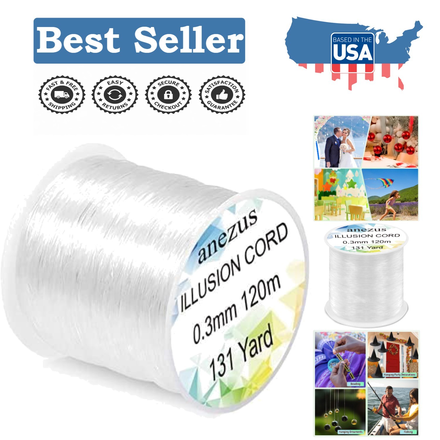 131 Yards of 0.3mm Monofilament Fishing Line – Invisible String for Events