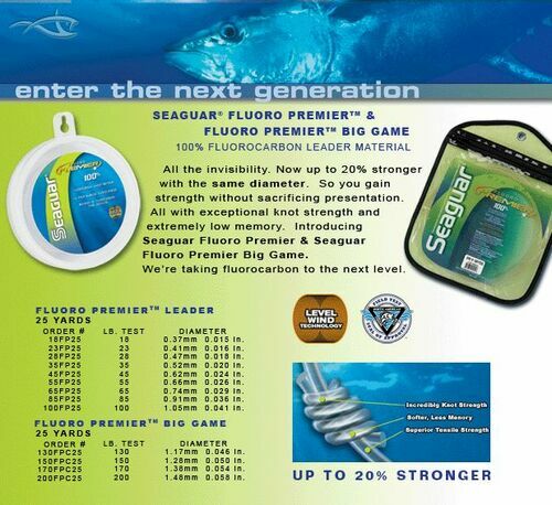 SEAGUAR PREMIER 100% FLUOROCARBON 25YRD SPOOL SALTWATER FISHING LEADER