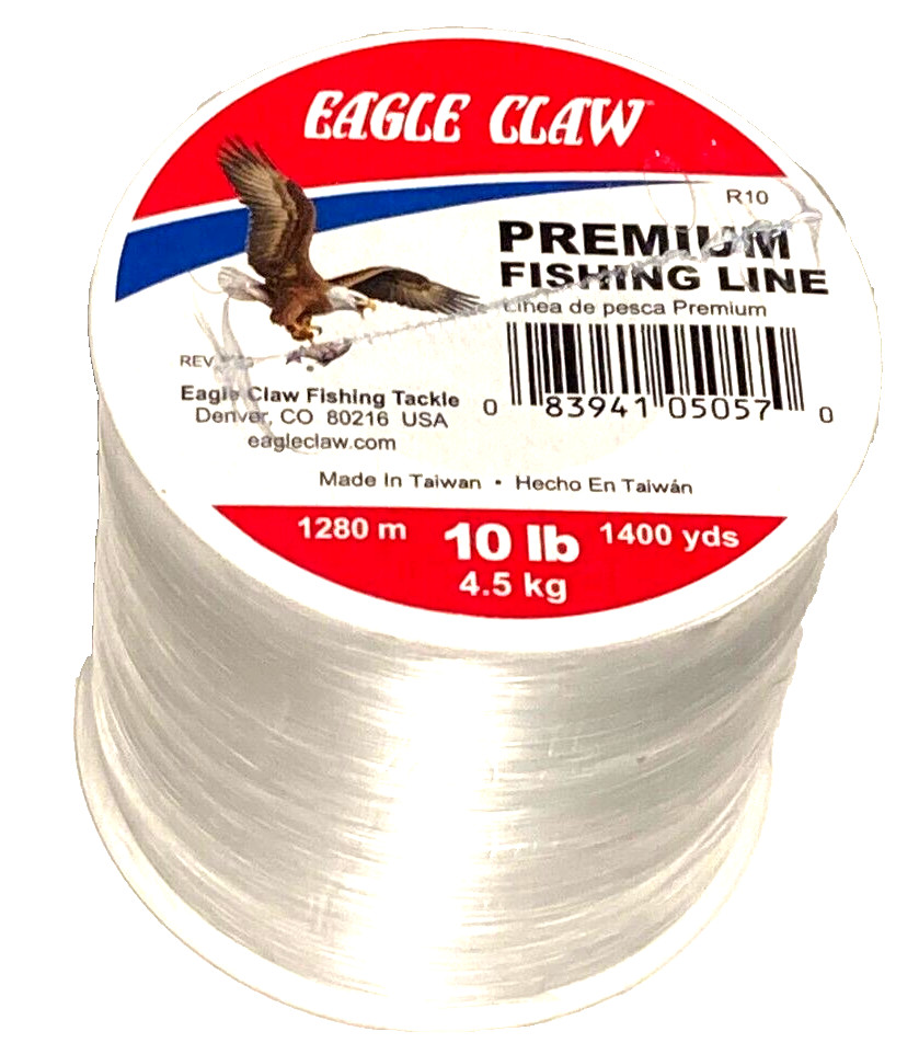 Eagle Claw Premium Fishing Line 10lb Test Clear 1400 Yards Spool – Free Shipping