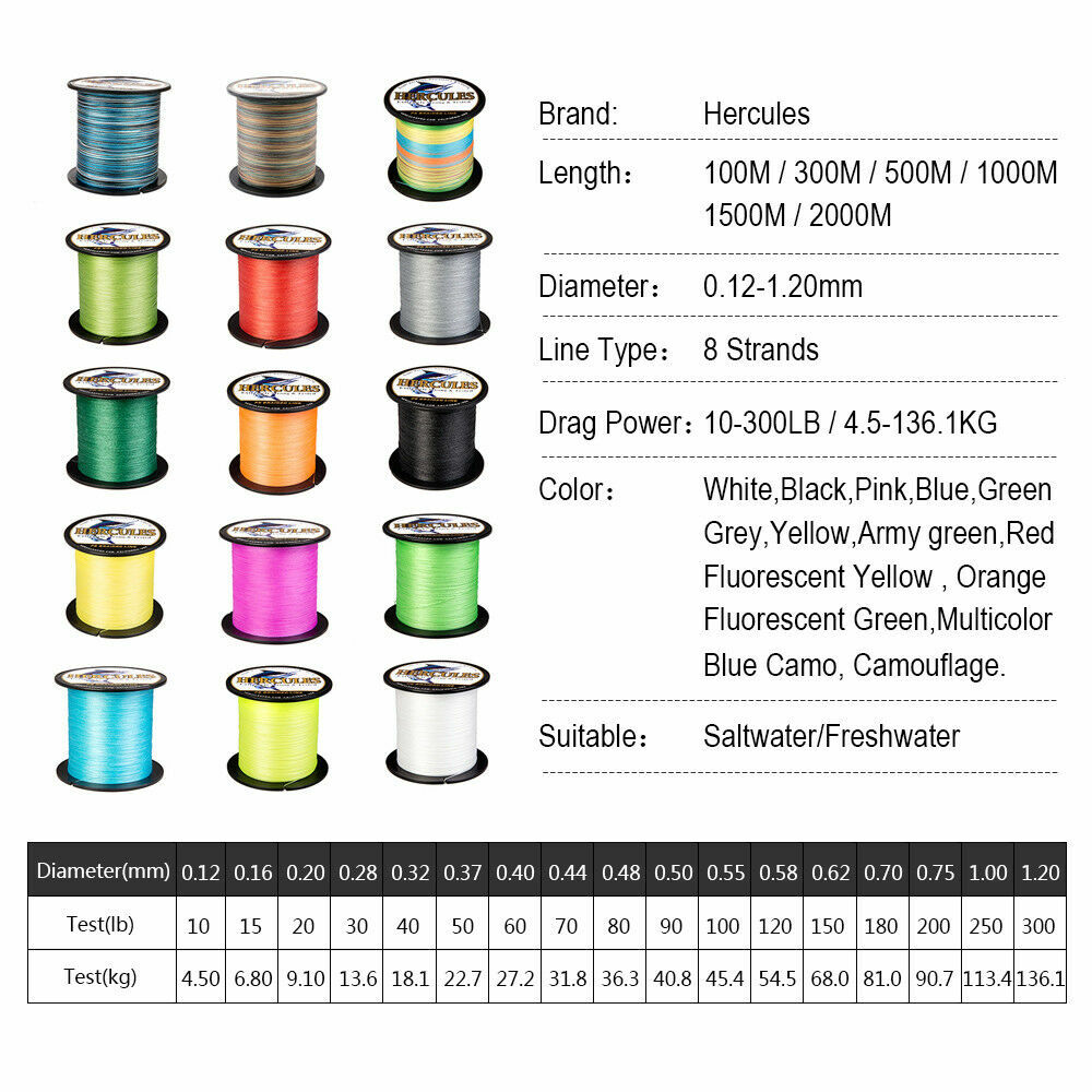 HERCULES Strong 328 – 1094 Yard PE White Braid Fishing Line Saltwater 10-300lbs