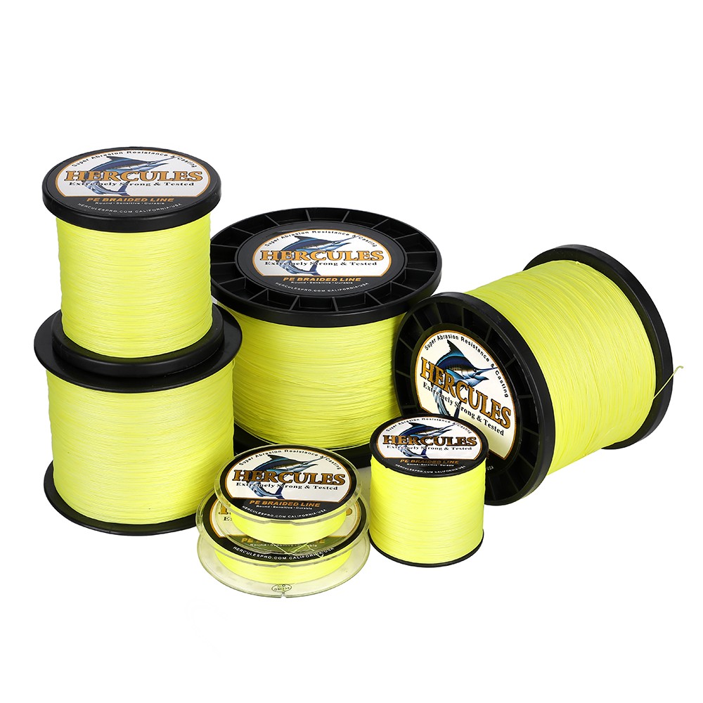 HERCULES Fluo Yellow 12 Strands Braided Fishing Line 10lb to 420lb High-Vis
