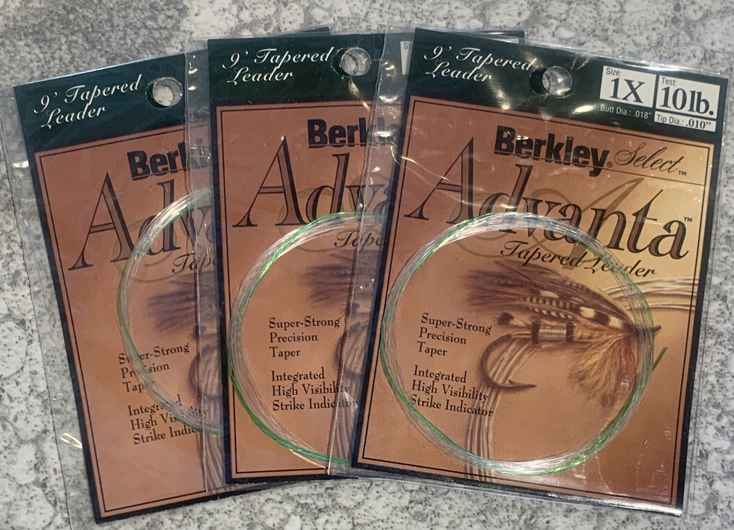 3 Packs Berkley Select Advanta Fly Fishing Tapered Leaders 9’ 1X