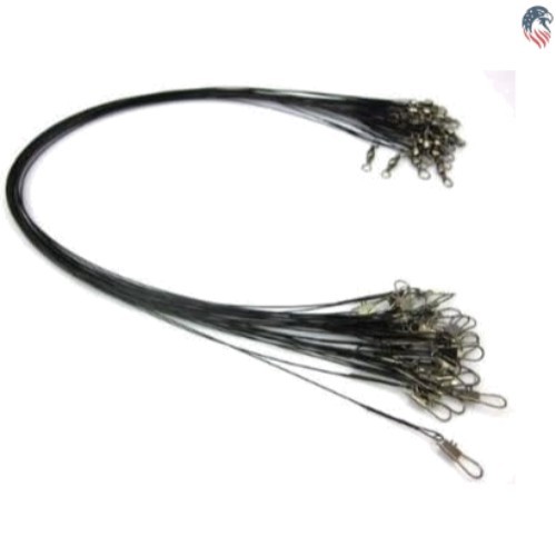 24 Pcs Stainless Steel Fishing Leaders 12 inch Black with Snap Swivel 35 LBS
