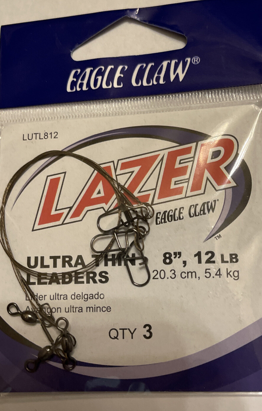 Eagle Claw Lazer Sharp Ultra Thin Leaders Select Size 8” 12lb 8” 18lb 12” 27 Lb