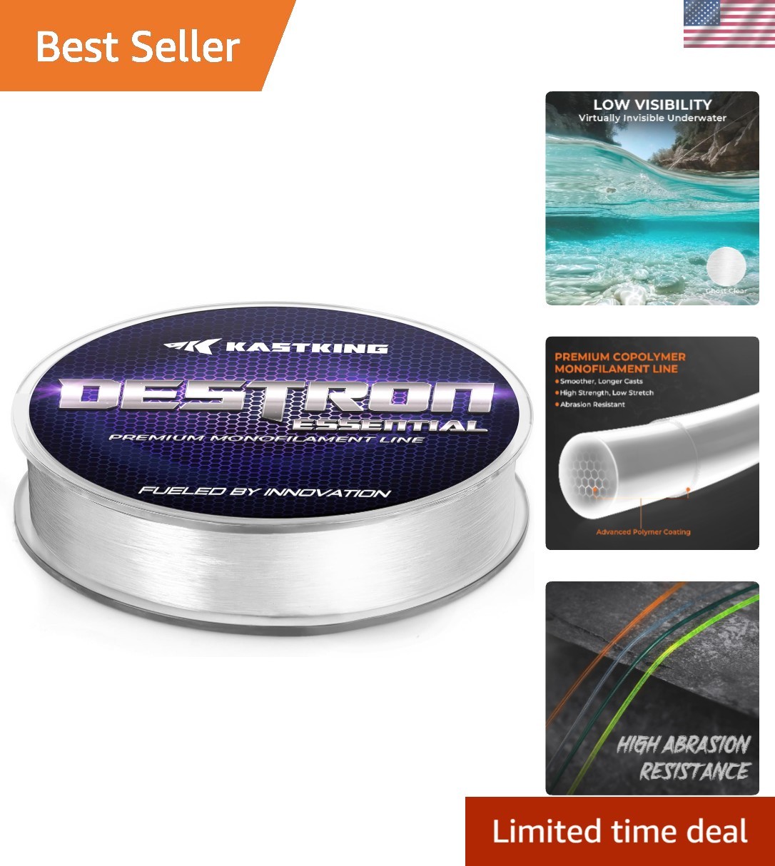 Destron Essential Monofilament Fishing Line 8lb 300 Yds, Ultra Smooth & Durable