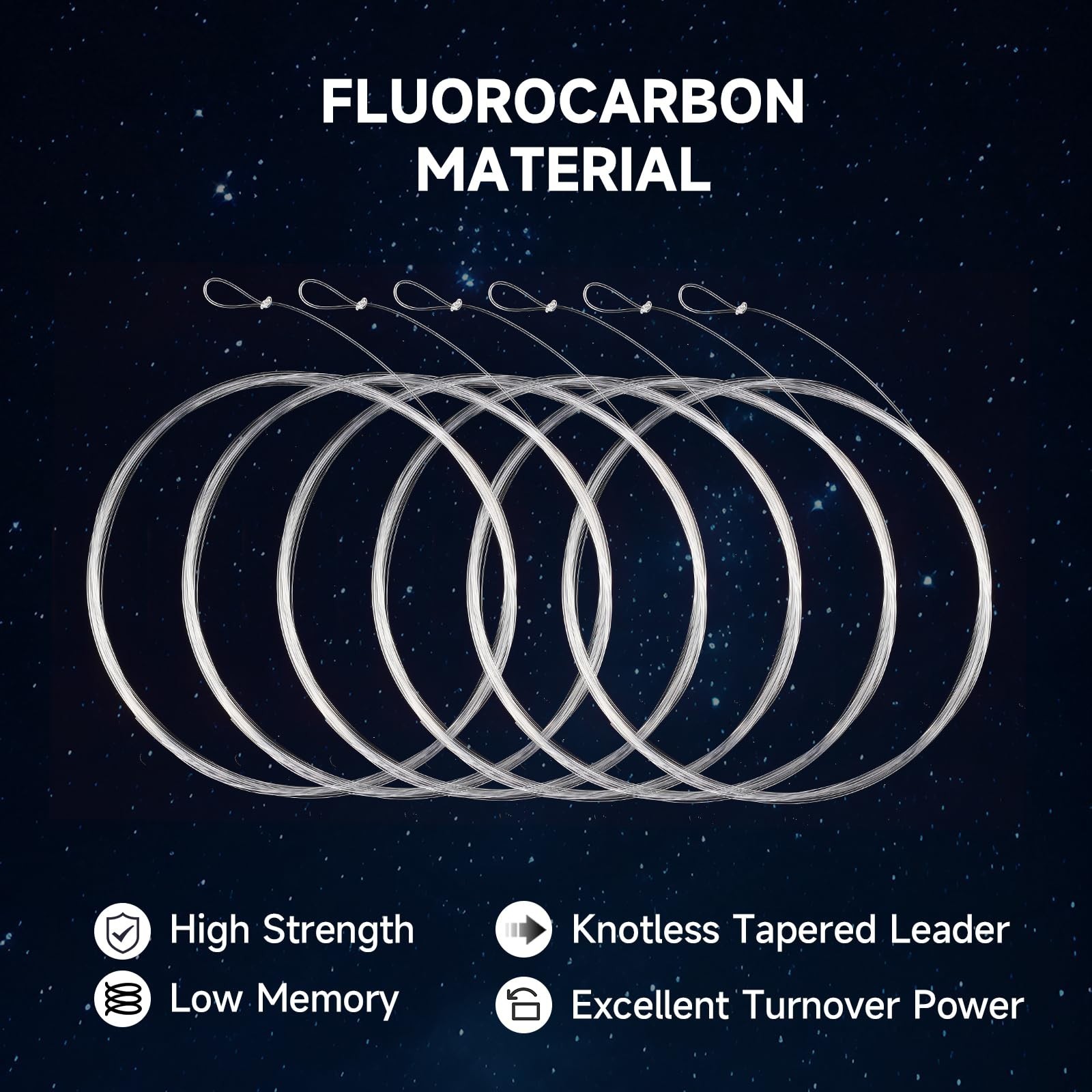 Fluorocarbon Tapered Leaders 6 Pack for Fly Fishing – Pre-Tied Loop, 9ft, 100% P