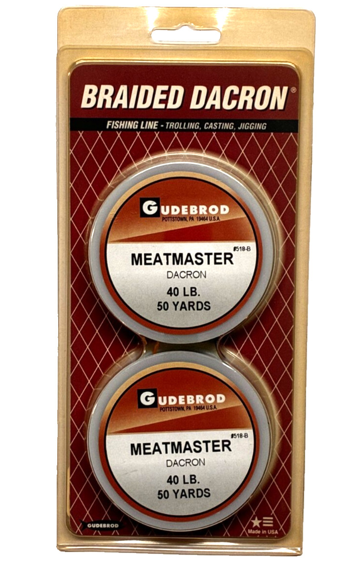 Gudebrod Meatmaster Braided Dacron Black Fishing Line 40lb Test 50 Yard 2-Pack