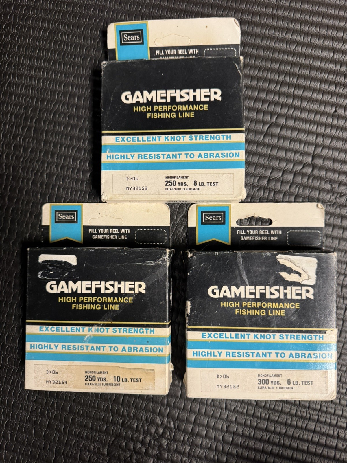 Vintage Sears Gamefisher Monofilament Fishing Line 250 Yds 10 lb,8 Lb, 6lb Test