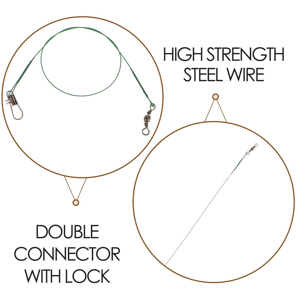 40Pcs Steel Wire Fishing Leader Kit with Swivels Snaps for Fishing Gear