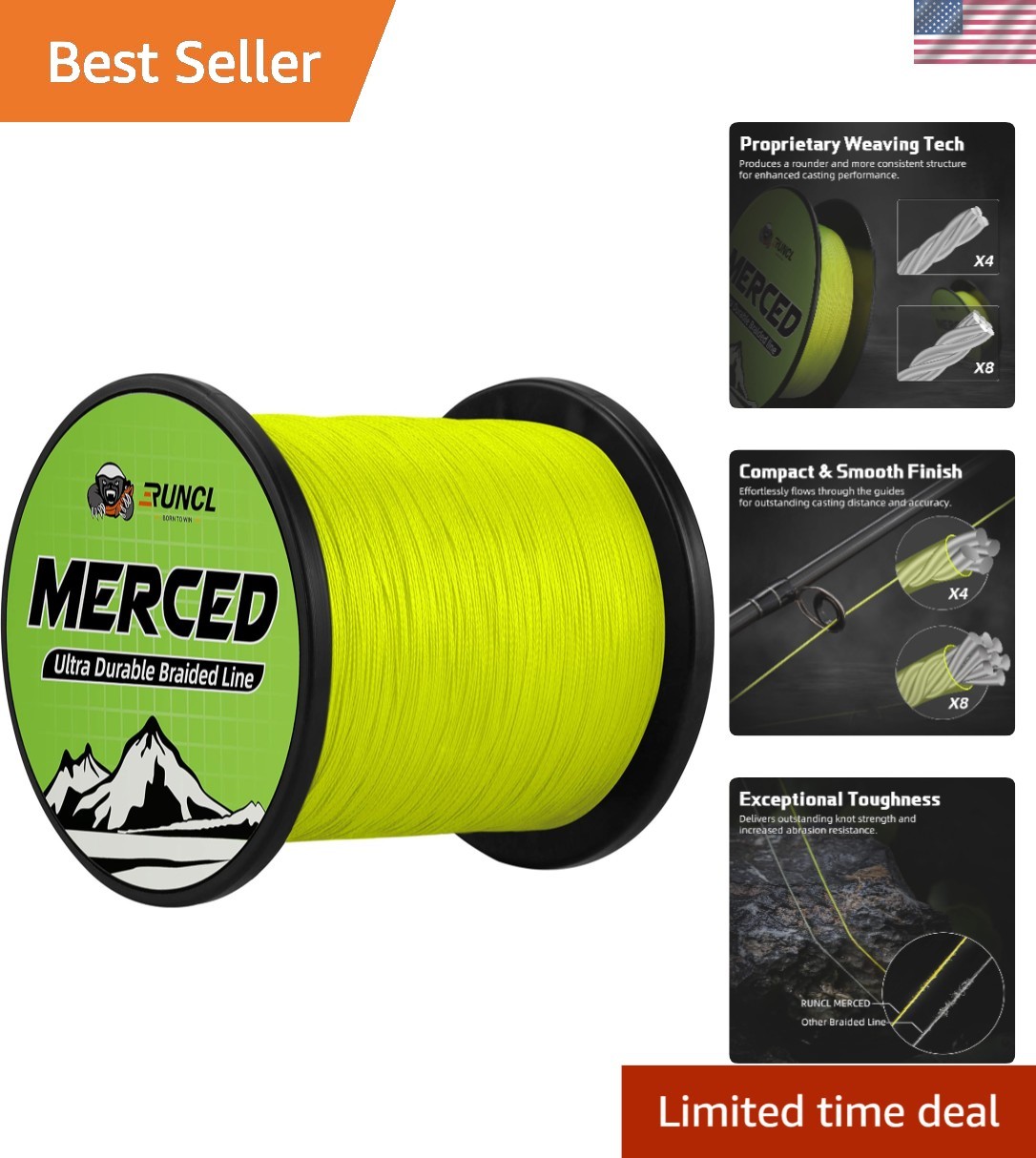 120lb 500 Yards MERCED Braided Line – Enhanced Smooth Finish, UV Resistant