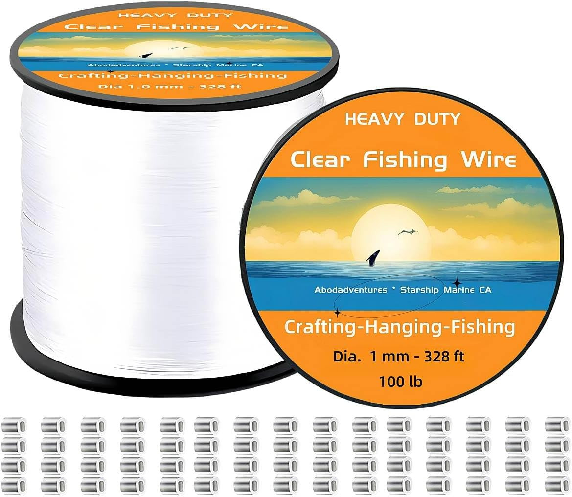 100lb 1mm Clear Monofilament Fishing Line 328ft Value Pack with Crimps